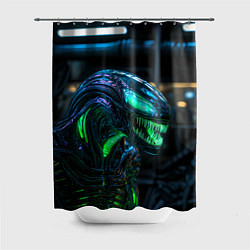 Шторка для душа Чужой с зеленым неоном, цвет: 3D-принт