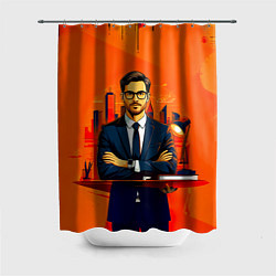 Шторка для душа Аналитик на оранжевом, цвет: 3D-принт