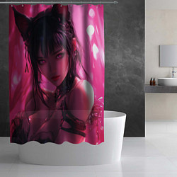 Шторка для душа Кокетливая девушка - кошка, цвет: 3D-принт — фото 2
