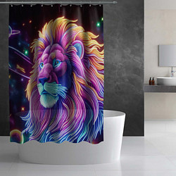 Шторка для душа Космический неоновый лев - нейроарт фантазия, цвет: 3D-принт — фото 2