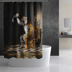 Шторка для душа Тигр сидит на золотом унитазе сердится, цвет: 3D-принт — фото 2