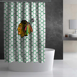Шторка для душа Чикаго Блэкхокс - белые соты с зеленой обводкой, цвет: 3D-принт — фото 2