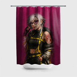 Шторка для душа Девушка с татуировкой в очках, цвет: 3D-принт