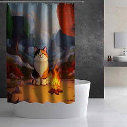 Шторка для душа Котик в кубическом мире, цвет: 3D-принт — фото 2