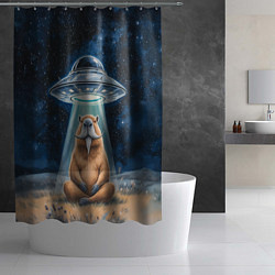 Шторка для душа Нло похищает капибару сидящую в позе лотоса, цвет: 3D-принт — фото 2