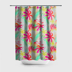 Шторка для душа Palm yellow pink, цвет: 3D-принт