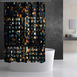 Шторка для душа Тёмный синий с оранжевым кубики абстракция, цвет: 3D-принт — фото 2