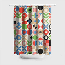 Шторка для душа Геометрический узор с цветочными элементами - ретр, цвет: 3D-принт