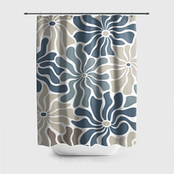 Шторка для душа Цветы blue and beige pattern, цвет: 3D-принт