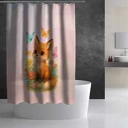 Шторка для душа Лисичка с бабочками и цветочками, цвет: 3D-принт — фото 2