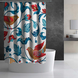Шторка для душа Цветы и птицы - паттерн, цвет: 3D-принт — фото 2