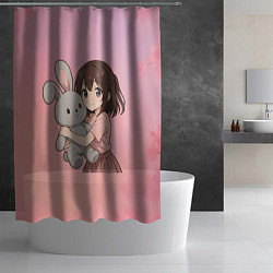 Шторка для душа Девочка обнимает зайцика в аниме, цвет: 3D-принт — фото 2
