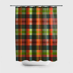 Шторка для душа Красно-зелёная клетка с текстурой ткани, цвет: 3D-принт