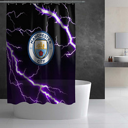 Шторка для душа Манчестер молнии шторм неон, цвет: 3D-принт — фото 2