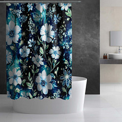 Шторка для душа Стилизованные цветы сине-зелёный, цвет: 3D-принт — фото 2