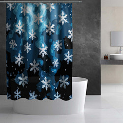 Шторка для душа Стилизованный паттерн со снежинками тёмно-синий, цвет: 3D-принт — фото 2