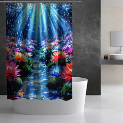 Шторка для душа Цветы на глубине освещённые лучами, цвет: 3D-принт — фото 2