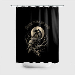 Шторка для душа Ворона сидит на ветке на фоне полной луны, цвет: 3D-принт