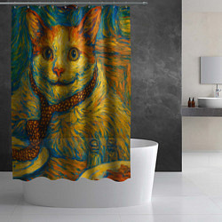 Шторка для душа Кот-мем бу в стиле Ван Гога, цвет: 3D-принт — фото 2