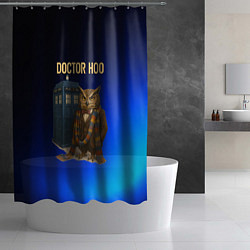 Шторка для душа Doctor Hoo сова у телефонной будки, цвет: 3D-принт — фото 2