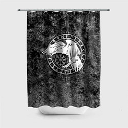 Шторка для душа Ворон в круге рун и компас вегвизир, цвет: 3D-принт