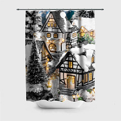 Шторка для душа Объемные новогодние дома, цвет: 3D-принт