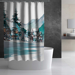 Шторка для душа Дома и елки - Новый год, цвет: 3D-принт — фото 2