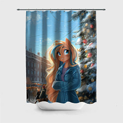 Шторка для душа Лошадка на новогодней площади, цвет: 3D-принт