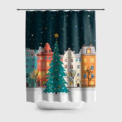 Шторка для душа Новогодняя ночь в городе, цвет: 3D-принт