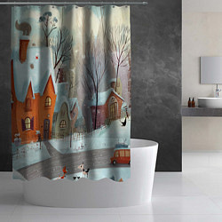 Шторка для душа Милый новогодний дворик, цвет: 3D-принт — фото 2