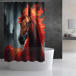 Шторка для душа Огненная лошадь на сером, цвет: 3D-принт — фото 2