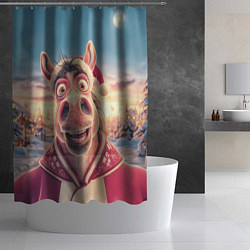 Шторка для душа Счастливая новогодняя лошадь, цвет: 3D-принт — фото 2
