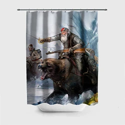 Шторка для душа Русский воин на медведе, цвет: 3D-принт
