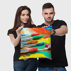 Подушка квадратная Кисти и краски, цвет: 3D-принт — фото 2