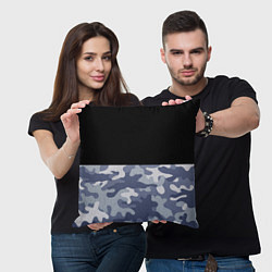 Подушка квадратная Камуфляж: черный/голубой, цвет: 3D-принт — фото 2