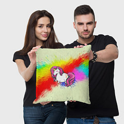 Подушка квадратная Радужный Единорог, цвет: 3D-принт — фото 2