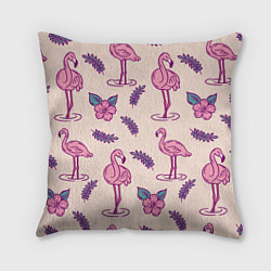 Подушка квадратная Фламинго: розовый мотив, цвет: 3D-принт