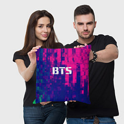 Подушка квадратная BTS: Blue & Pink Neon, цвет: 3D-принт — фото 2