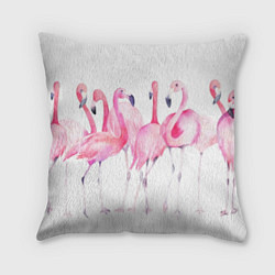 Подушка квадратная Фламинго розовый на белом, цвет: 3D-принт