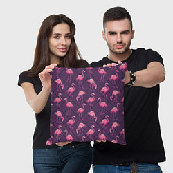 Подушка квадратная Фиолетовые фламинго, цвет: 3D-принт — фото 2