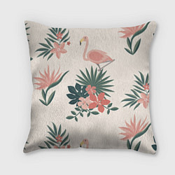 Подушка квадратная Розовый фламинго и цветы, цвет: 3D-принт