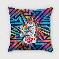 Подушка квадратная Unicorn Power Единорог, цвет: 3D-принт