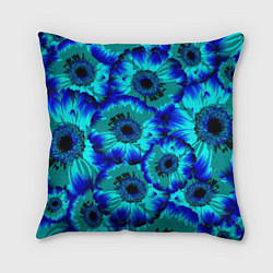Подушка квадратная Голубые хризантемы, цвет: 3D-принт