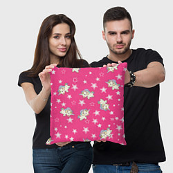 Подушка квадратная Единорожки UNICORN PINK, цвет: 3D-принт — фото 2