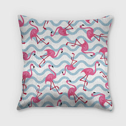Подушка квадратная Фламинго Волны, цвет: 3D-принт