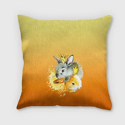 Подушка квадратная Акварельные кролики милота, цвет: 3D-принт
