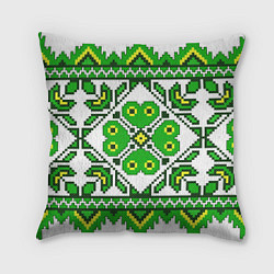 Подушка квадратная Славянский Узор Зеленый, цвет: 3D-принт