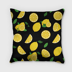 Подушка квадратная Лимоны на чёрном, цвет: 3D-принт