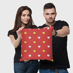 Подушка квадратная Сердечки на красном паттерн, цвет: 3D-принт — фото 2