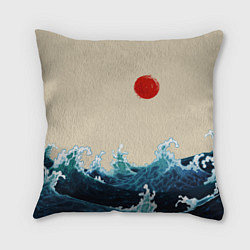 Подушка квадратная Японский Стиль Волны и Солнце, цвет: 3D-принт
